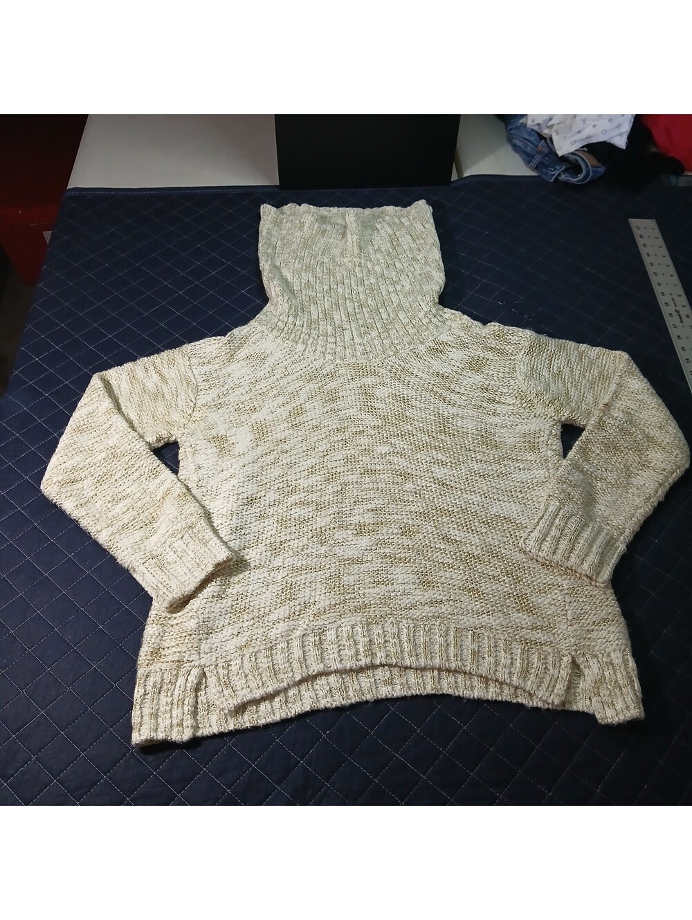 XOXO Marled Turtleneck Sweater Women 1X Cream Beige Knit